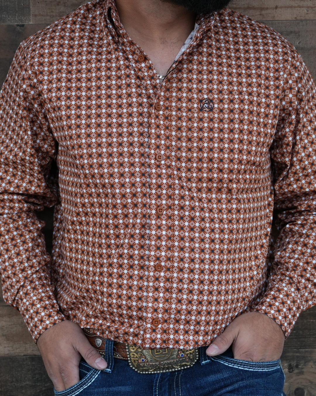 Rustic Brown White Stars Classic-SKCL2023035 035 *PLEASE SIZE DOWN*