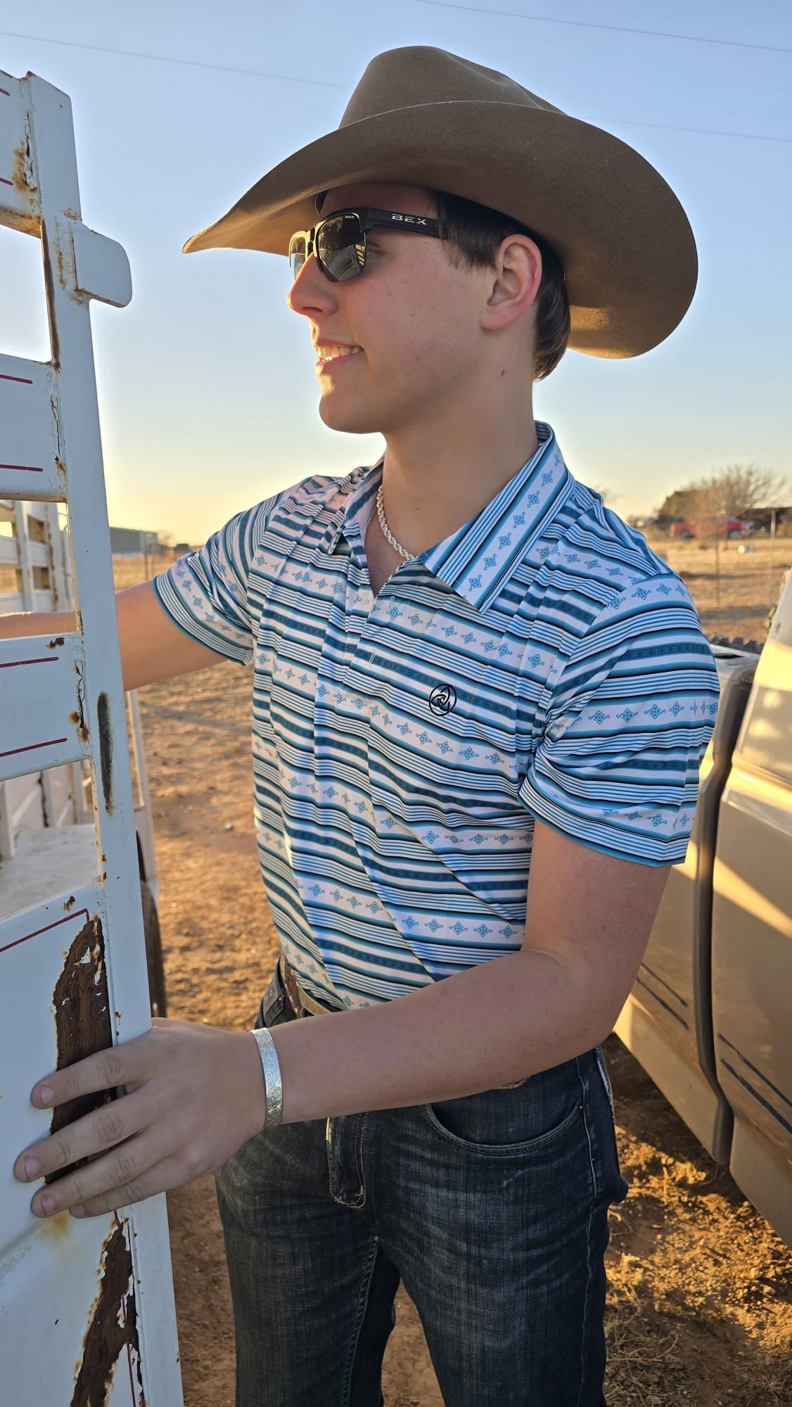 BLUE/WHITE STRIPED POLO - P34
