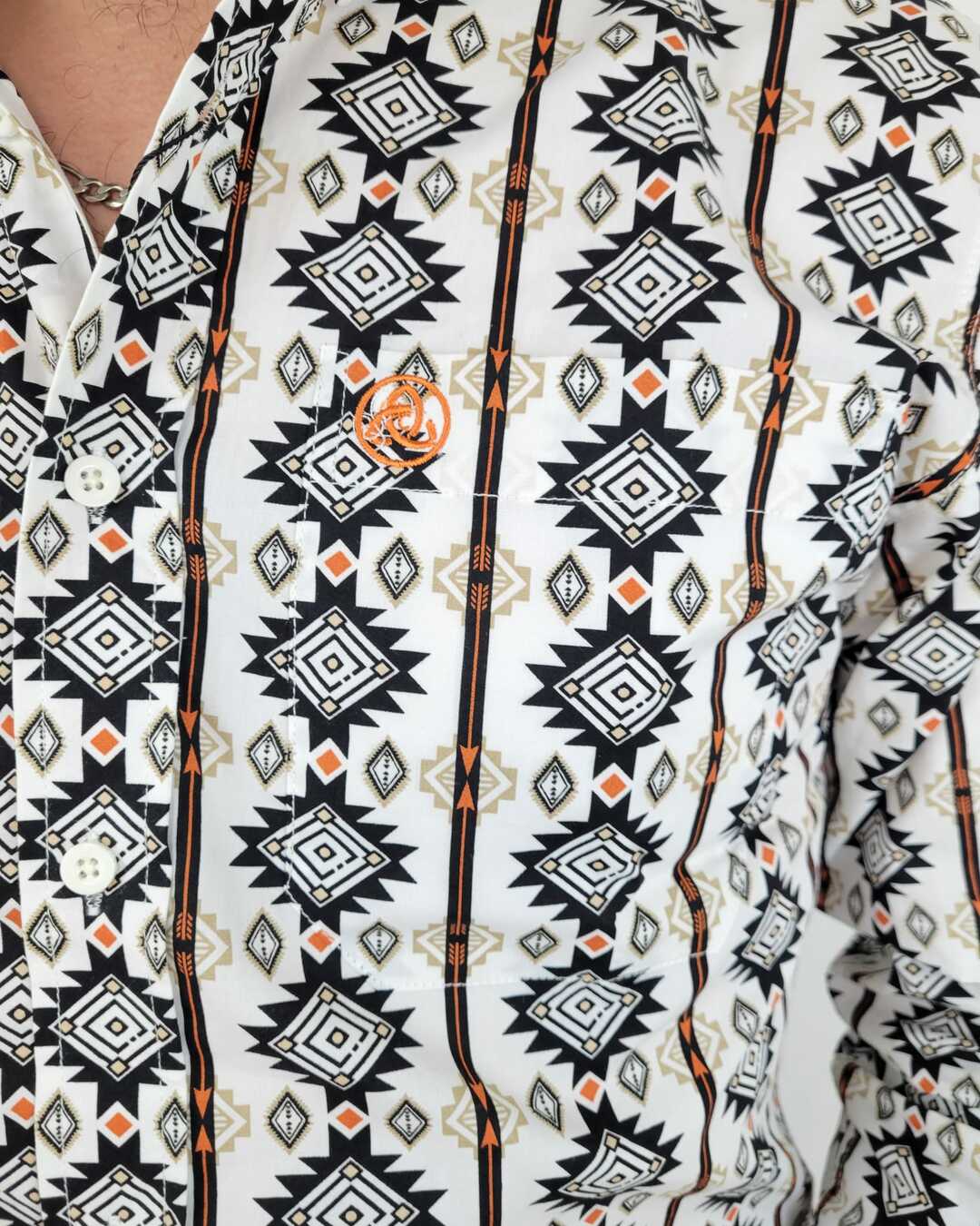 White Aztec Print in Black and Orange Slim-SKCL2023044 044