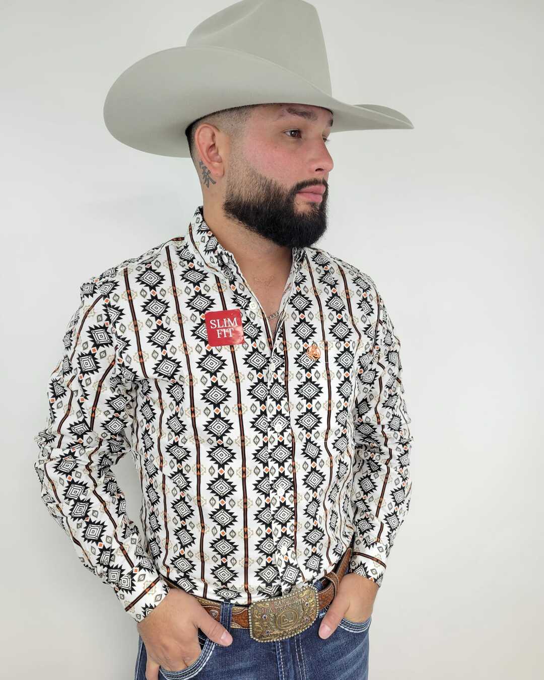 White Aztec Print in Black and Orange Slim-SKCL2023044 044