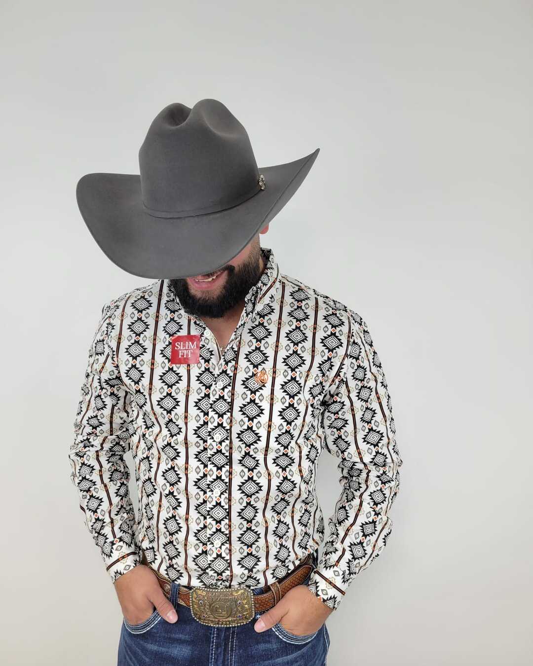 White Aztec Print in Black and Orange Slim-SKCL2023044 044