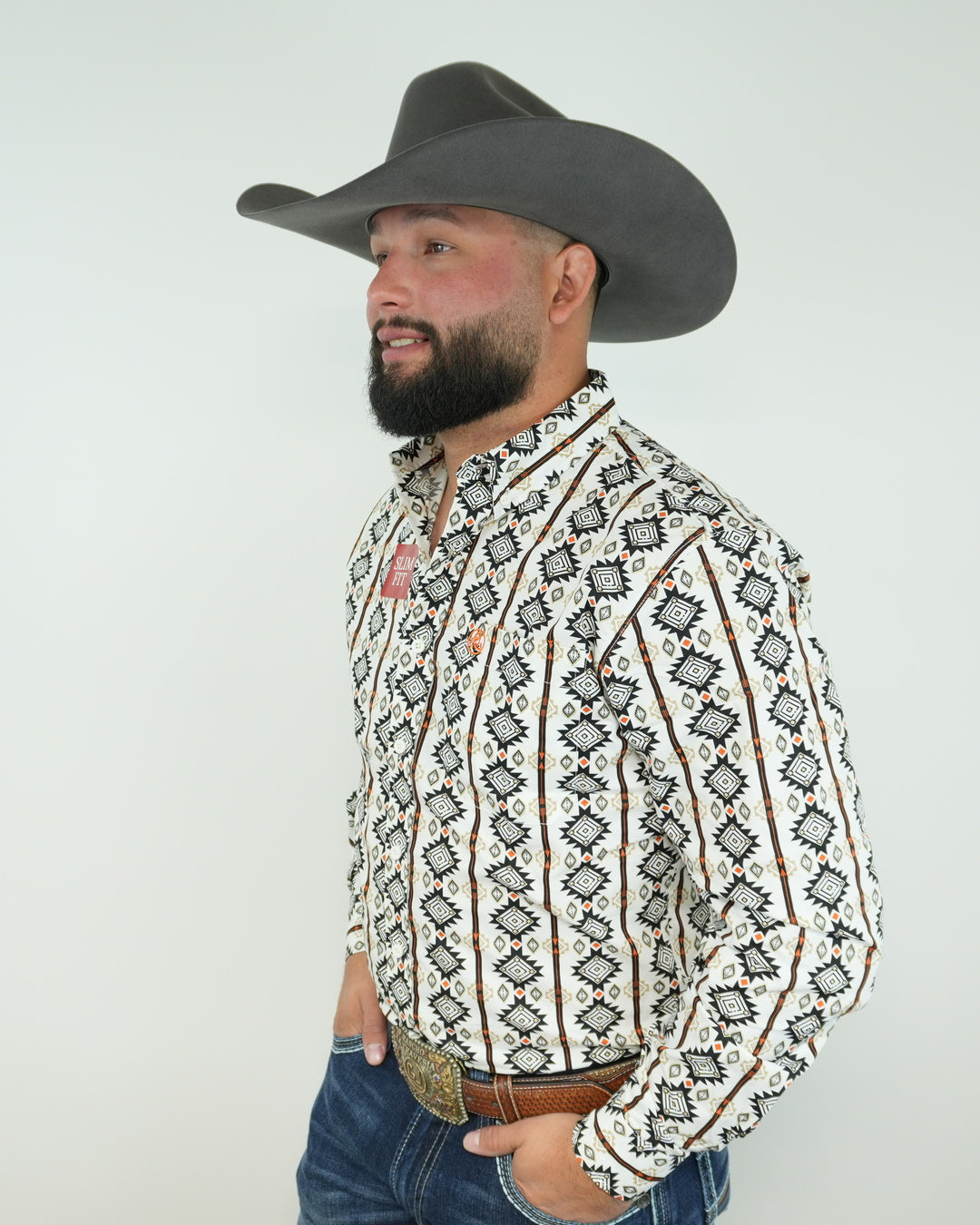 White Aztec Print in Black and Orange Slim-SKCL2023044 044