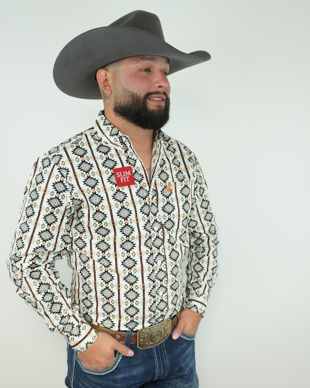 White Aztec Print in Black and Orange Slim-SKCL2023044 044