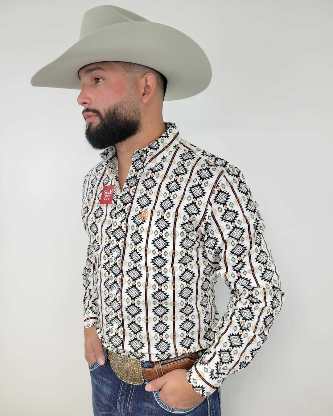 White Aztec Print in Black and Orange Slim-SKCL2023044 044