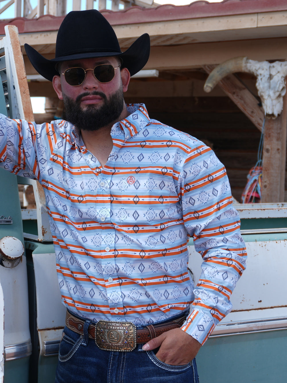 Aztec Orange in Blue Hues Slim Fit-SKCL2023014 014