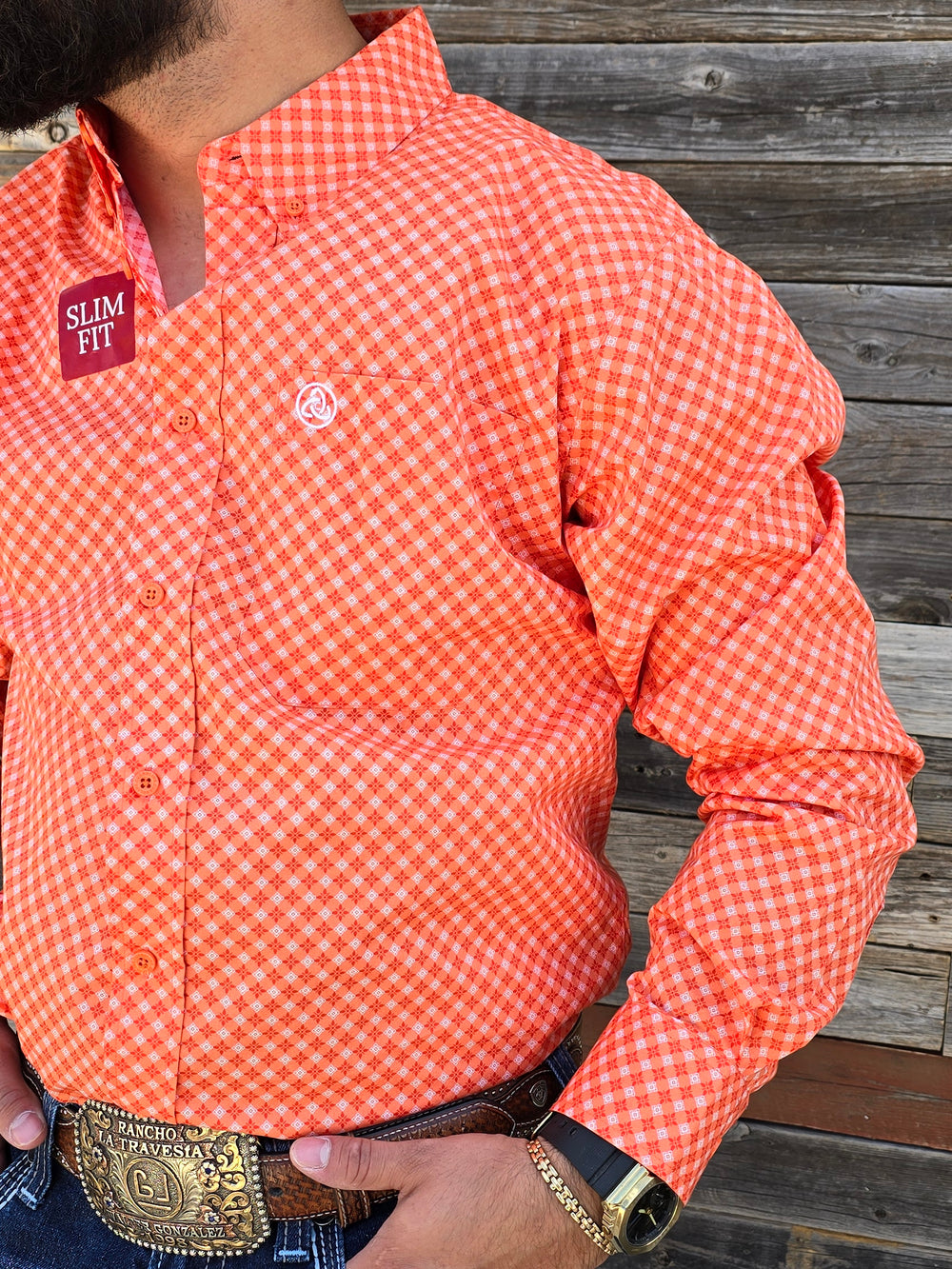 Orange Diamond Print Slim Fit-SKCL2023030 030