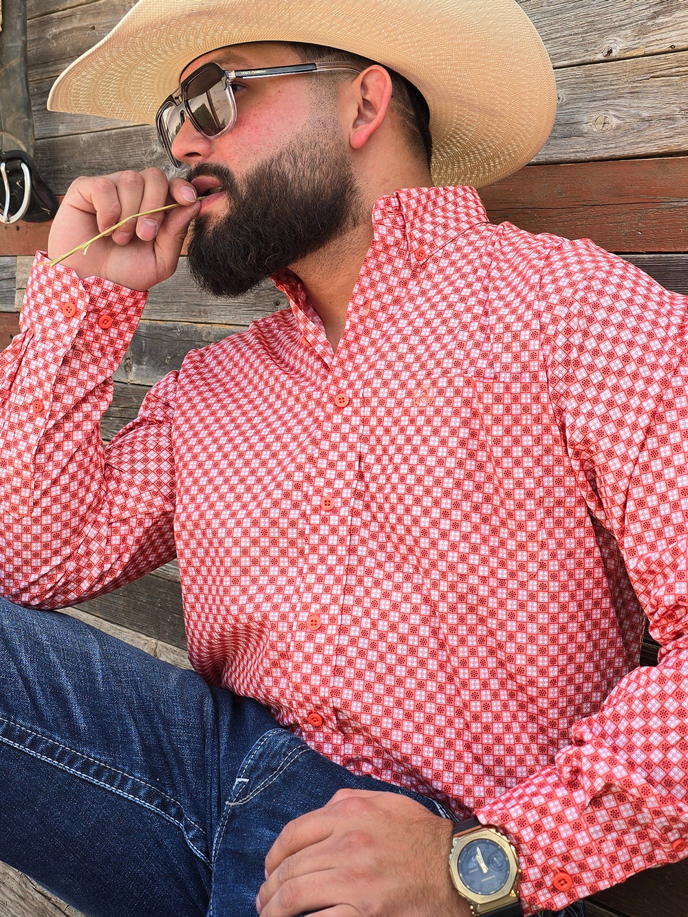 Coral White Dots Print Classic Fit-SKCL2023019 019 *PLEASE SIZE DOWN*