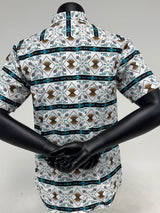 Brown Aztec Stripe Short Sleeve Button Up SKCL2023151 151-SS