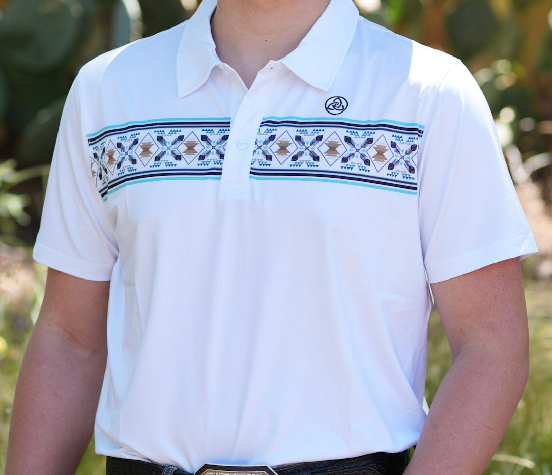 Men's White Feather Aztec Polo - P20