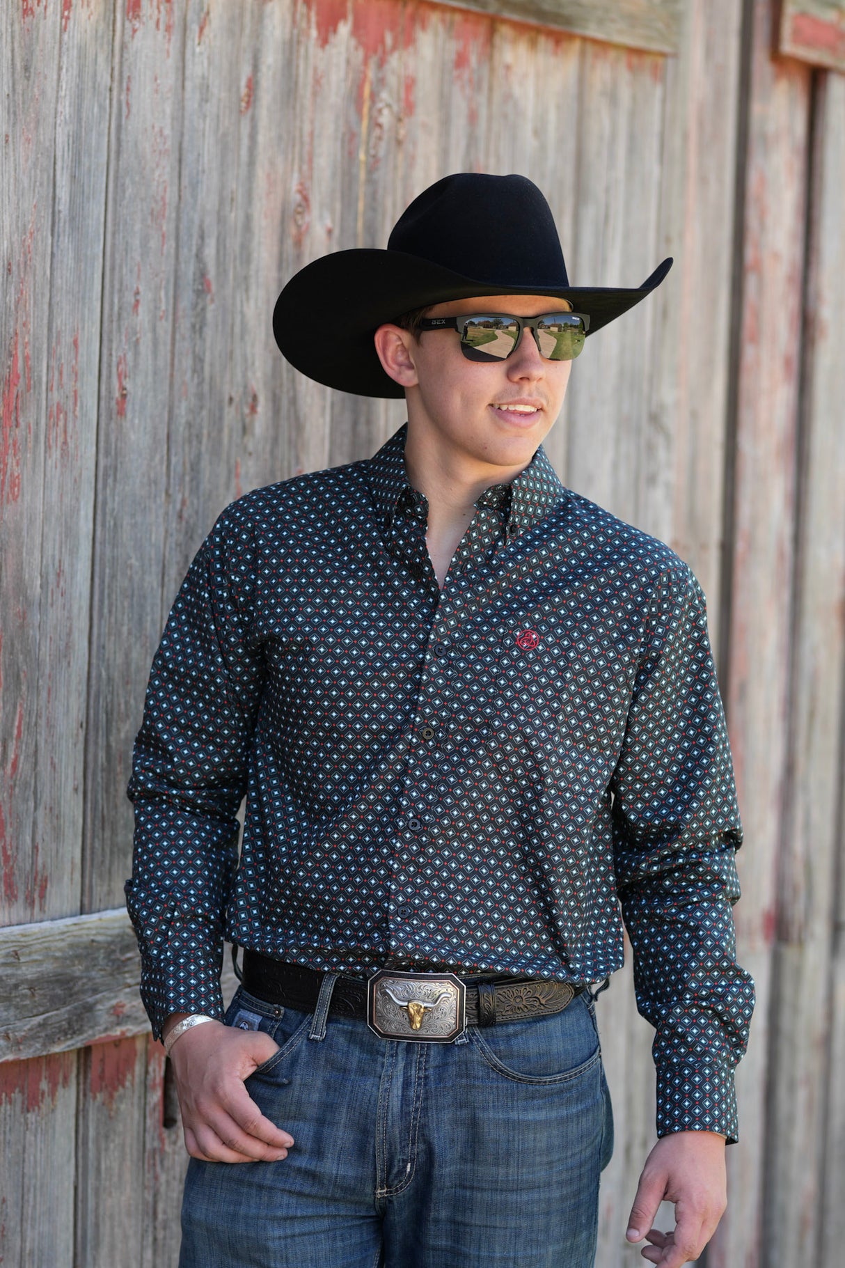 Black Geometric Button Up SKCL2023155 155