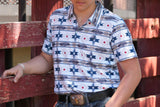 Men's White & Navy Feather Aztec Polo - P24