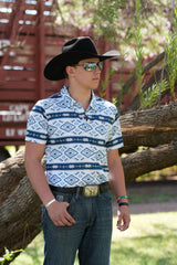Men's White & Dark Blue Aztec Polo - P22