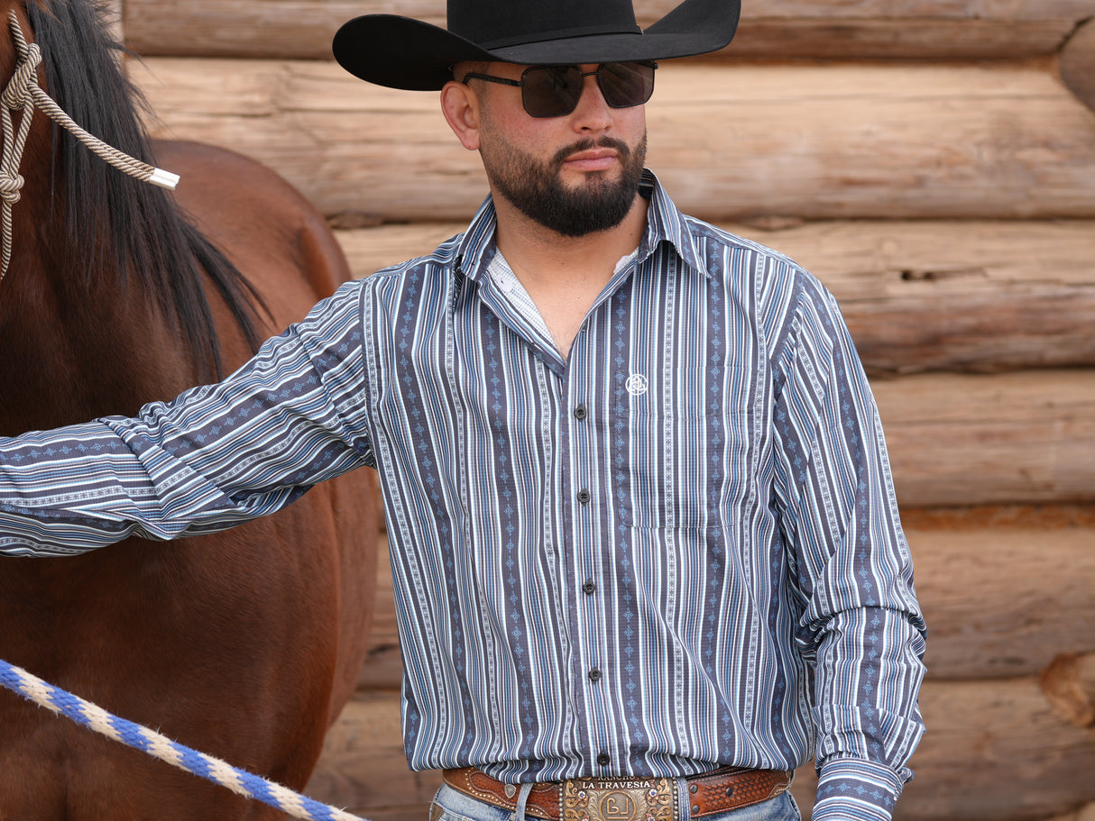 The Wyatt Blue Striped Button Up - 180