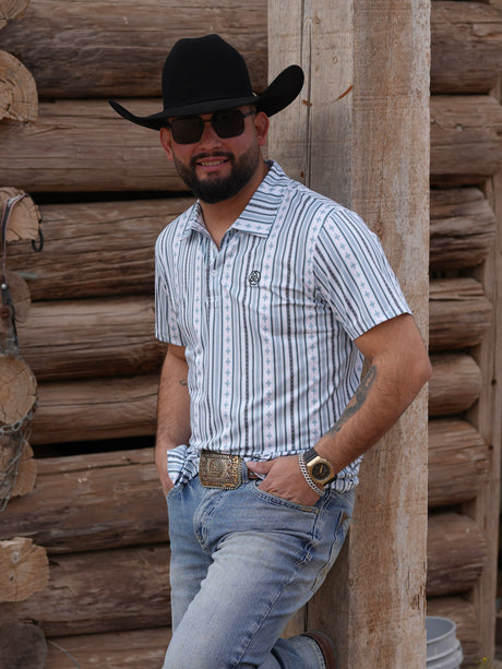 GREY/BLUE/WHITE STRIPED POLO - P31