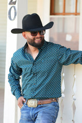 Blue & Black Geometric Button Up SKCL2023154 154