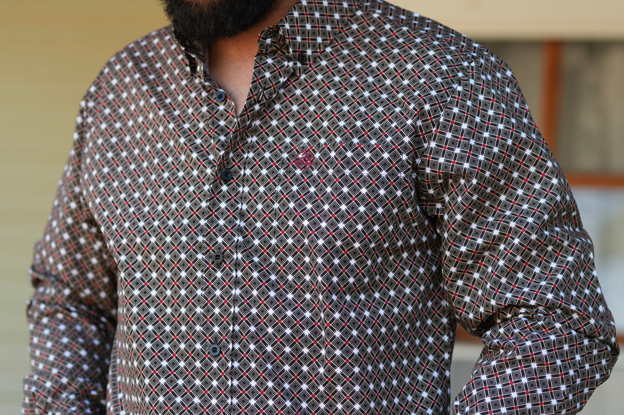 Blue & Brown Geometric Button Up SKCL2023170 170