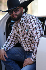 White & Black Aztec Stripe Pearl Snap SKCL2023158 158