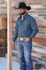 Blue & Salmon Geometric Button Up SKCL2023169 169