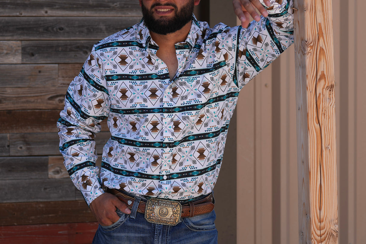 Brown Aztec Stripe Button Up SKCL2023151 151