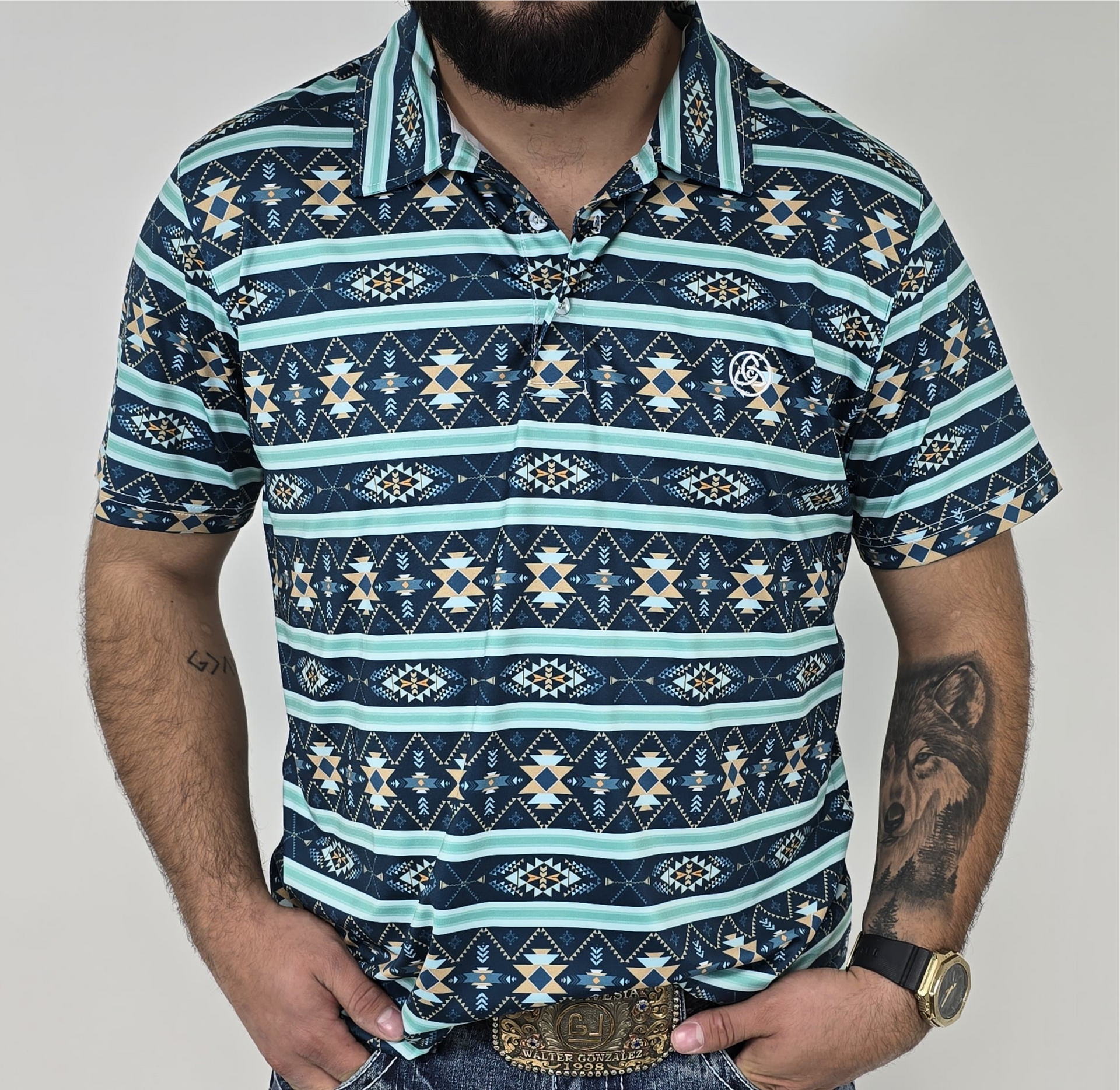 Men's Aztec Aqua Blue Polo - SKCL2024P19 P19 – CueroLine
