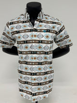 Brown & Blue Aztec Stripe Button Up SKCL2023172 - SS / 172