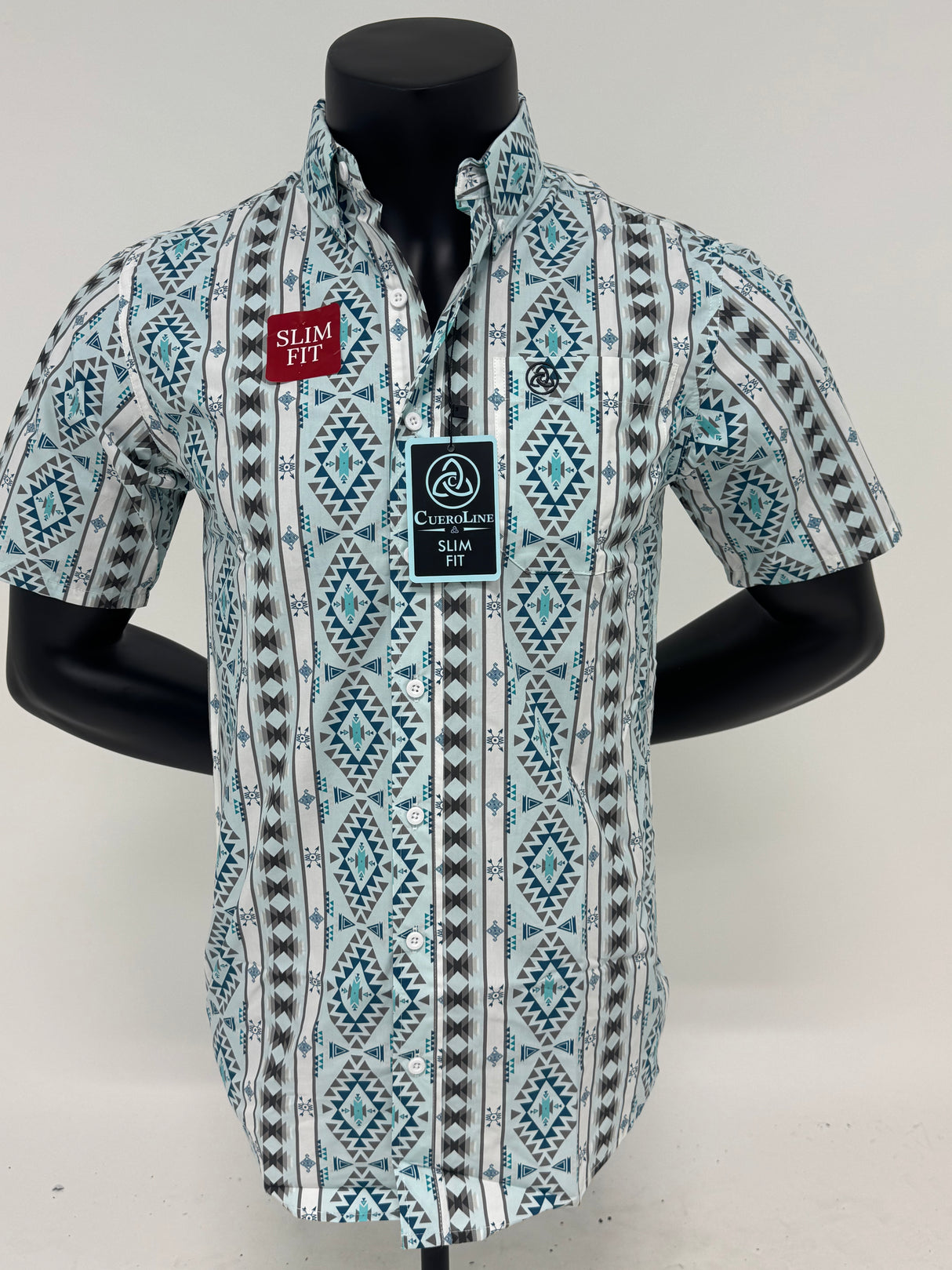 Aztec Short Sleeve Lt Blue/Grey Stripe Button Up SKCL2023156 156-SS