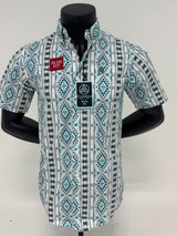 Aztec Short Sleeve Lt Blue/Grey Stripe Button Up SKCL2023156 156-SS