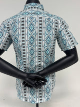 Aztec Short Sleeve Lt Blue/Grey Stripe Button Up SKCL2023156 156-SS
