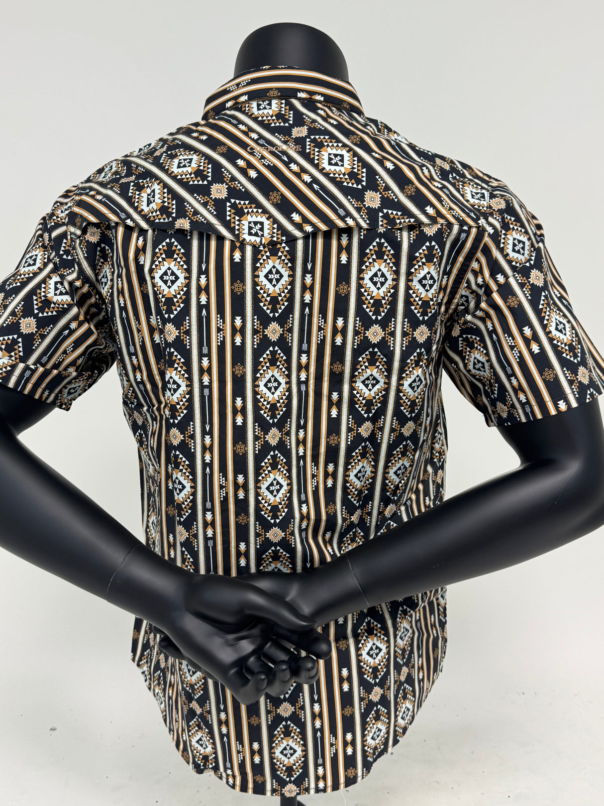 Black Aztec Stripe Slim Fit Pearl Snap Short Sleeve SKCL2023159 159-SS