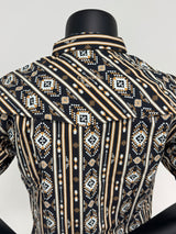 Black Aztec Stripe Slim Fit Pearl Snap Short Sleeve SKCL2023159 159-SS