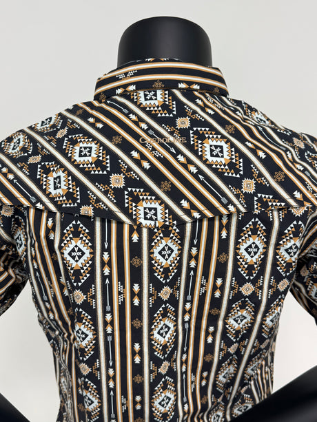Black Aztec Stripe Slim Fit Pearl Snap Short Sleeve SKCL2023159 159-SS