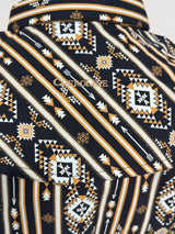 Black Aztec Stripe Slim Fit Pearl Snap Short Sleeve SKCL2023159 159-SS