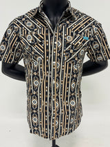 Black Aztec Stripe Slim Fit Pearl Snap Short Sleeve SKCL2023159 159-SS