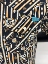 Black Aztec Stripe Slim Fit Pearl Snap Short Sleeve SKCL2023159 159-SS