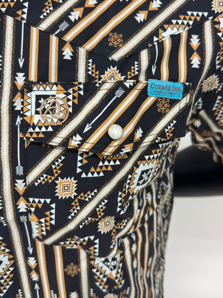 Black Aztec Stripe Slim Fit Pearl Snap Short Sleeve SKCL2023159 159-SS