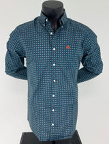 Blue & Salmon Geometric Button Up SKCL2023169 169