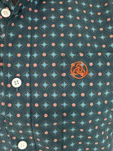 Blue & Salmon Geometric Button Up SKCL2023169 169