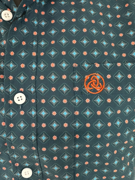 Blue & Salmon Geometric Button Up SKCL2023169 169