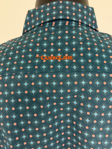 Blue & Salmon Geometric Button Up SKCL2023169 169