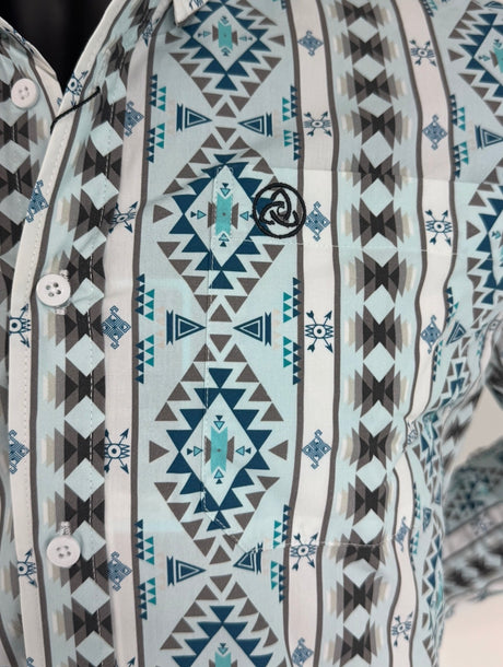 Light Blue Grey Aztec Stripe Button Up SKCL2023156 156