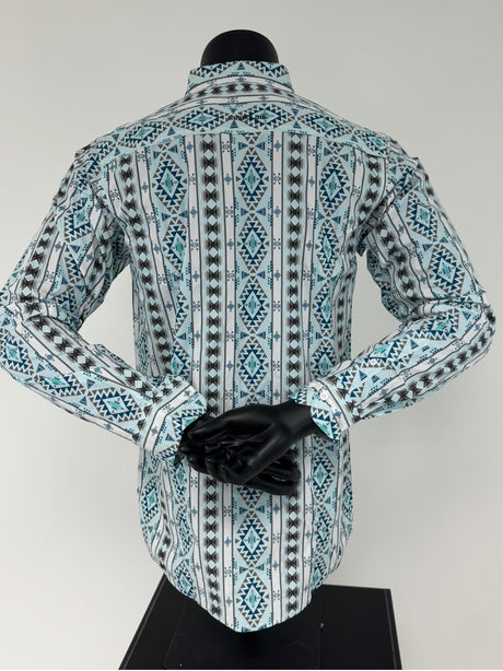 Light Blue Grey Aztec Stripe Button Up SKCL2023156 156