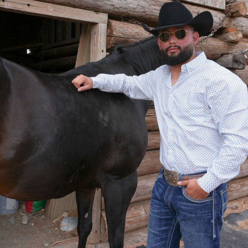 Crisp White with Blue Print Slim Fit-SKCL2023034 034