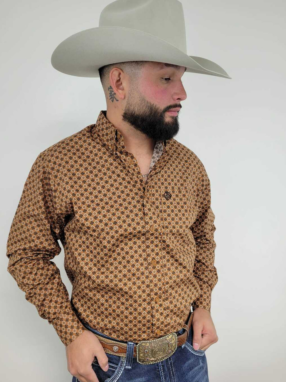 Brown Rust Geometric Print Classic-SKCL2023041 041 *PLEASE SIZE DOWN*