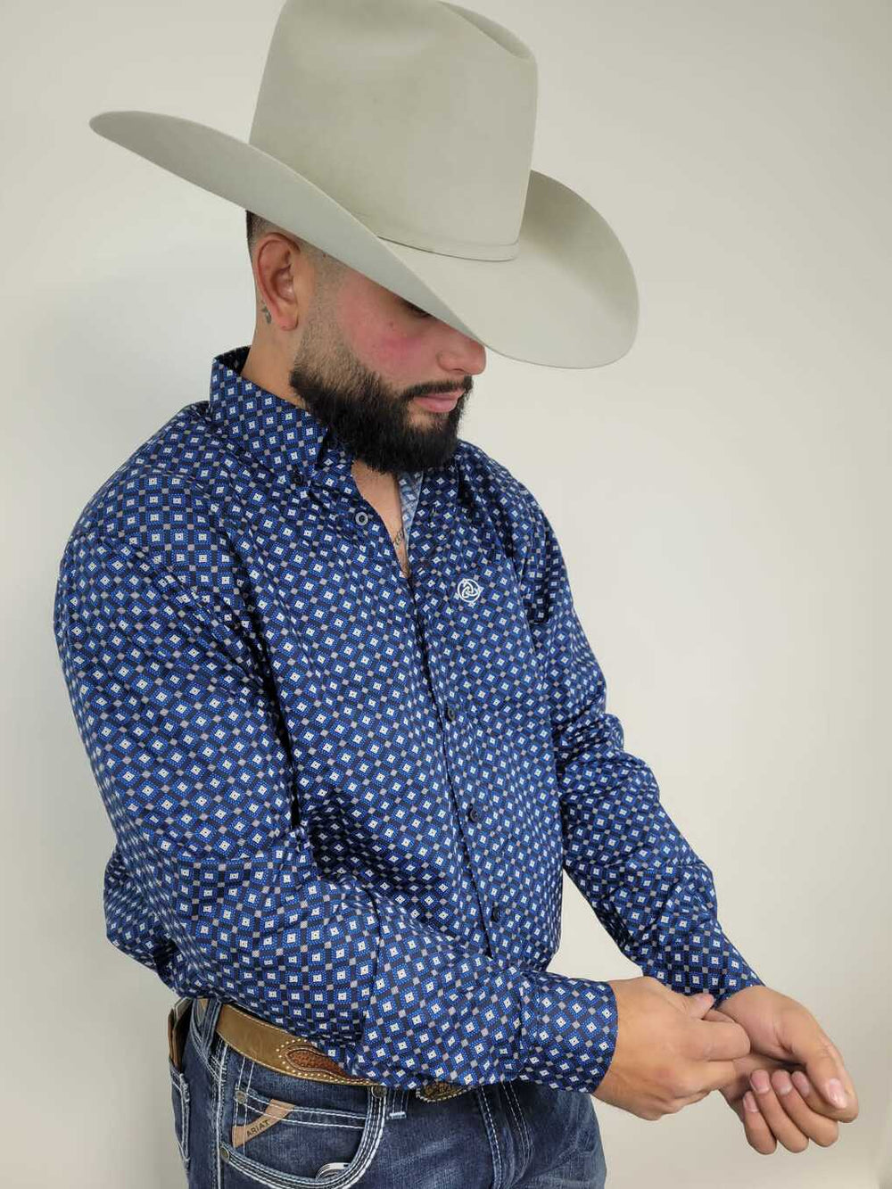 Blue Geometric Print on Black Classic-SKCL2023005 005 *PLEASE SIZE DOWN*