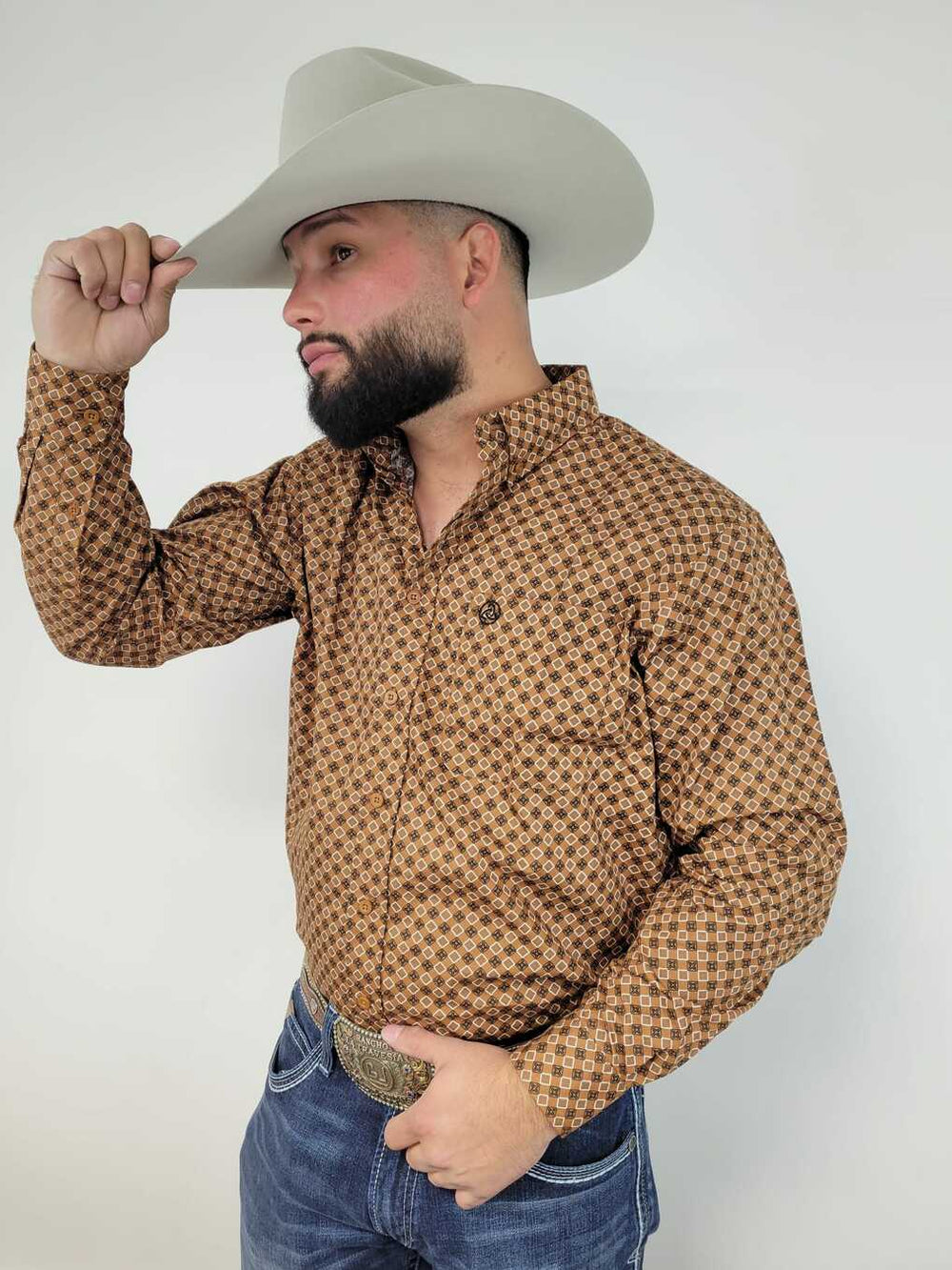 Brown Rust Geometric Print Classic-SKCL2023041 041 *PLEASE SIZE DOWN*