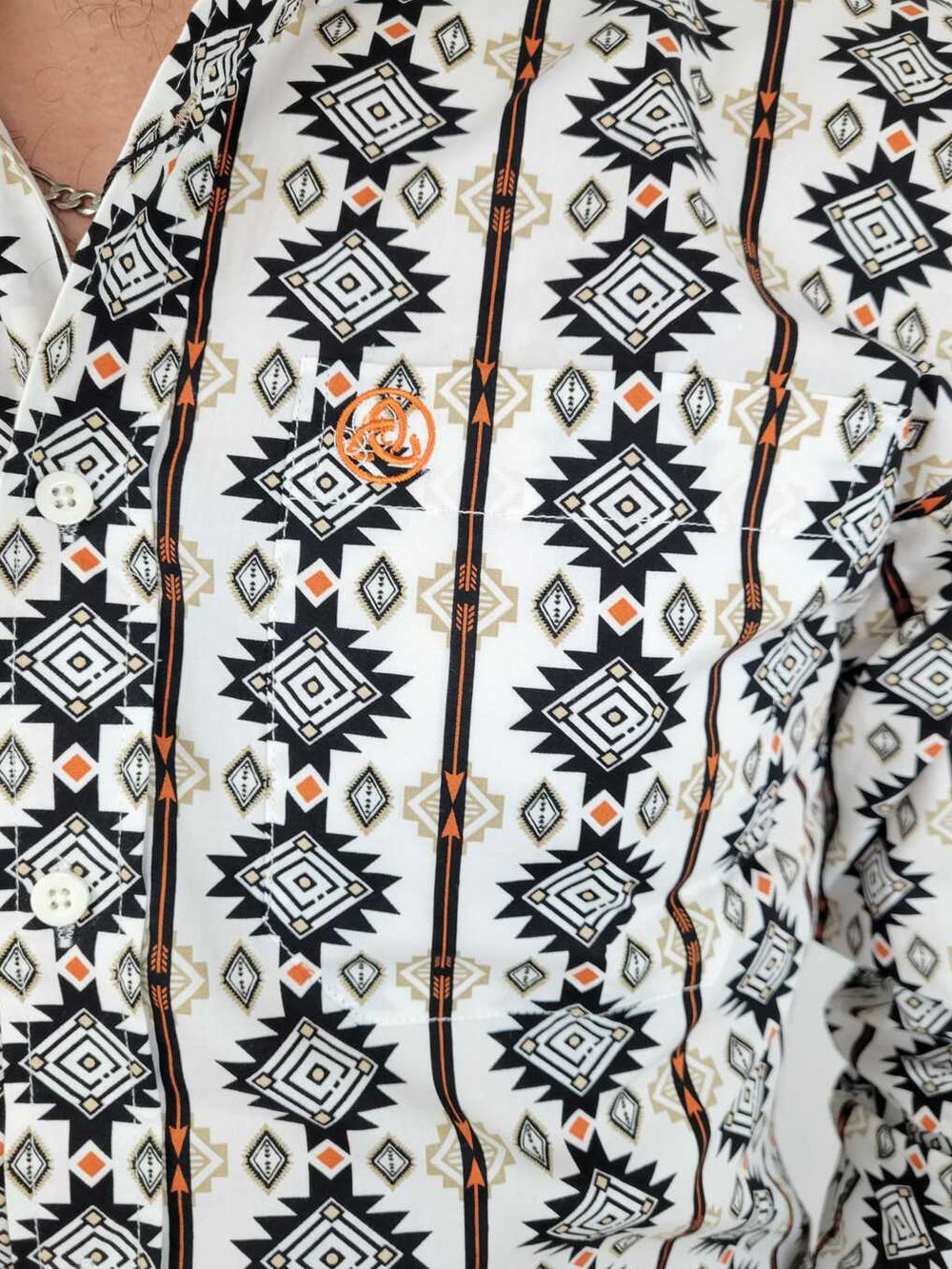 White Aztec Print in Black and Orange Slim-SKCL2023044 044
