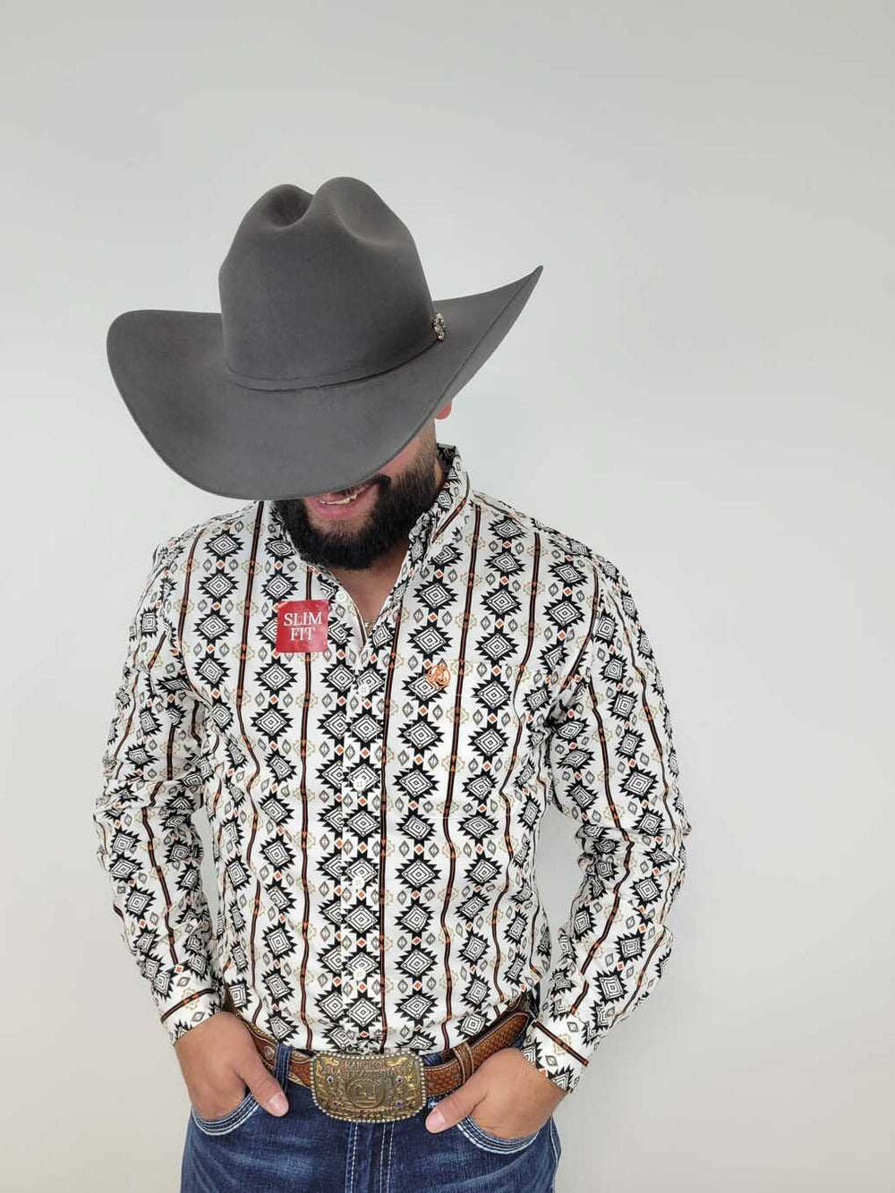 White Aztec Print in Black and Orange Slim-SKCL2023044 044