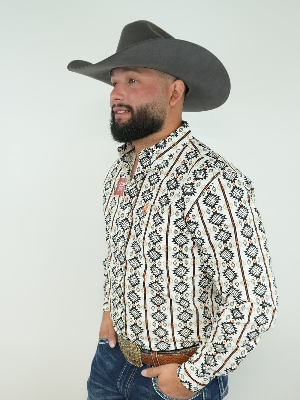 White Aztec Print in Black and Orange Slim-SKCL2023044 044