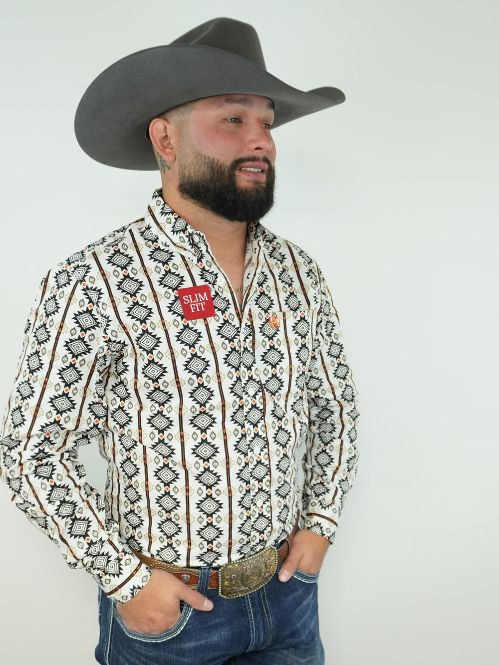 White Aztec Print in Black and Orange Slim-SKCL2023044 044