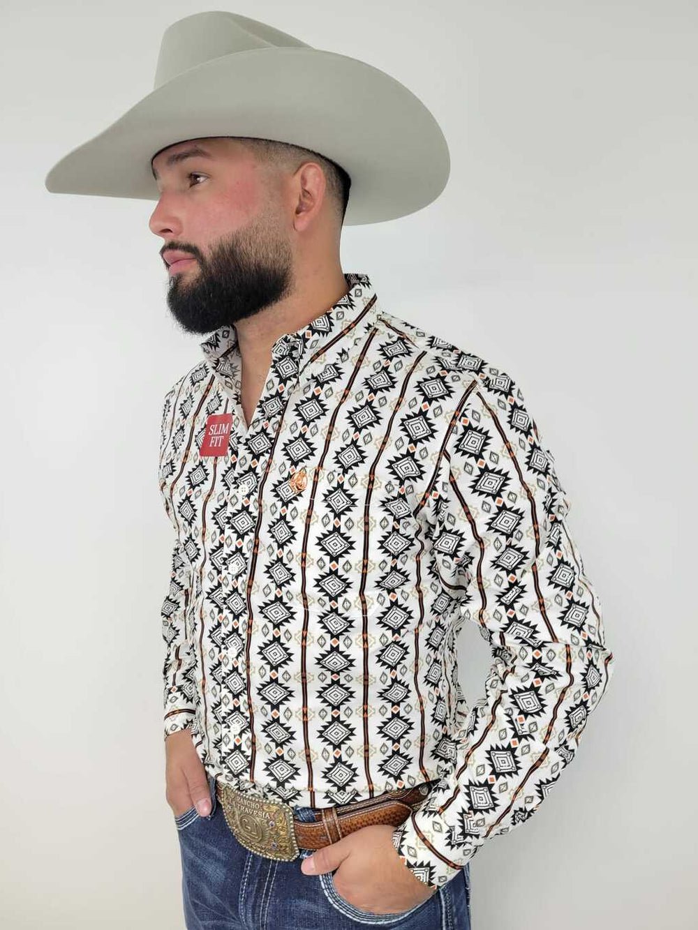 White Aztec Print in Black and Orange Slim-SKCL2023044 044